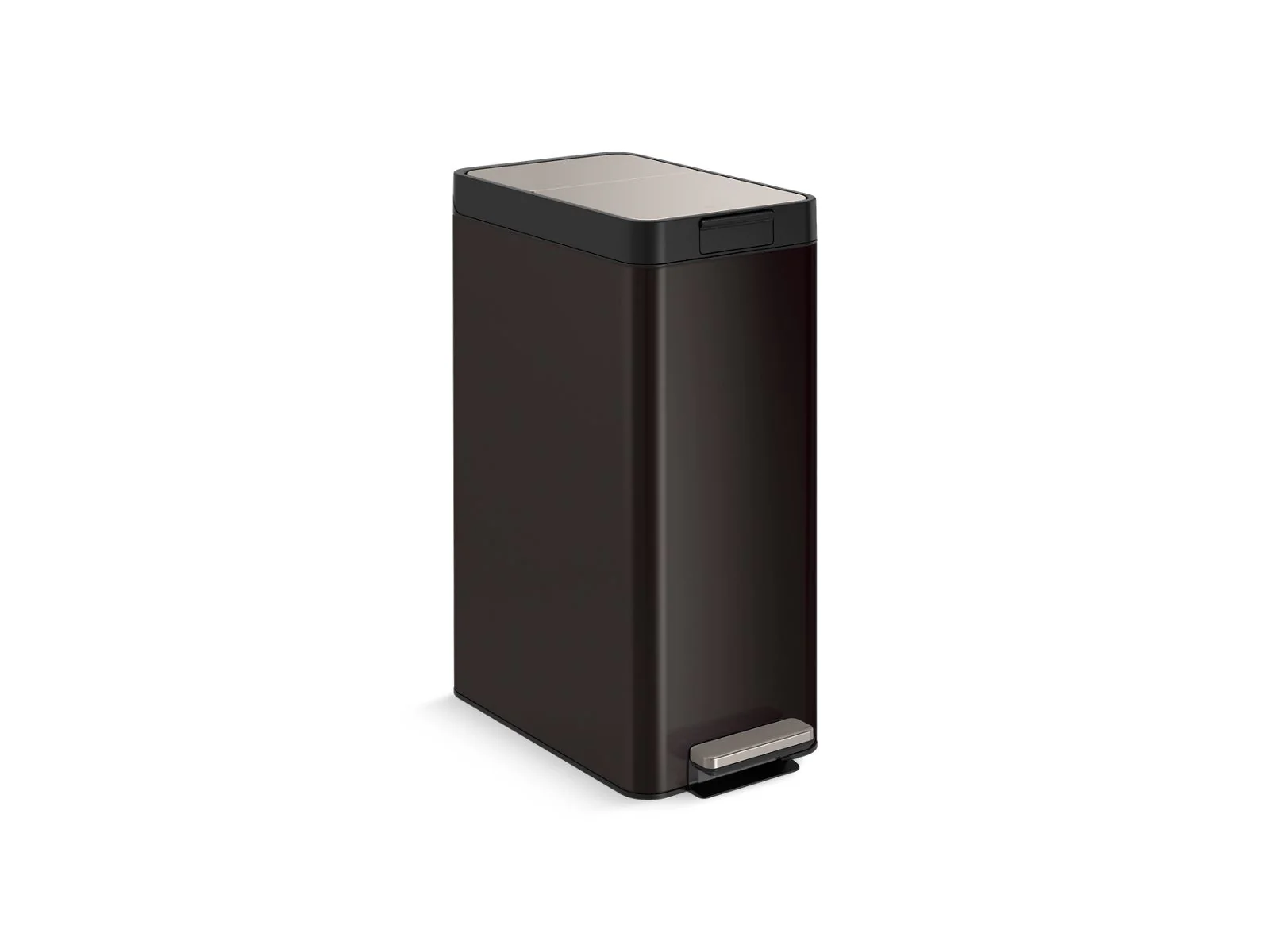 KOHLER K-23826 13-gallon stainless steel slim step trash can with bifold lid