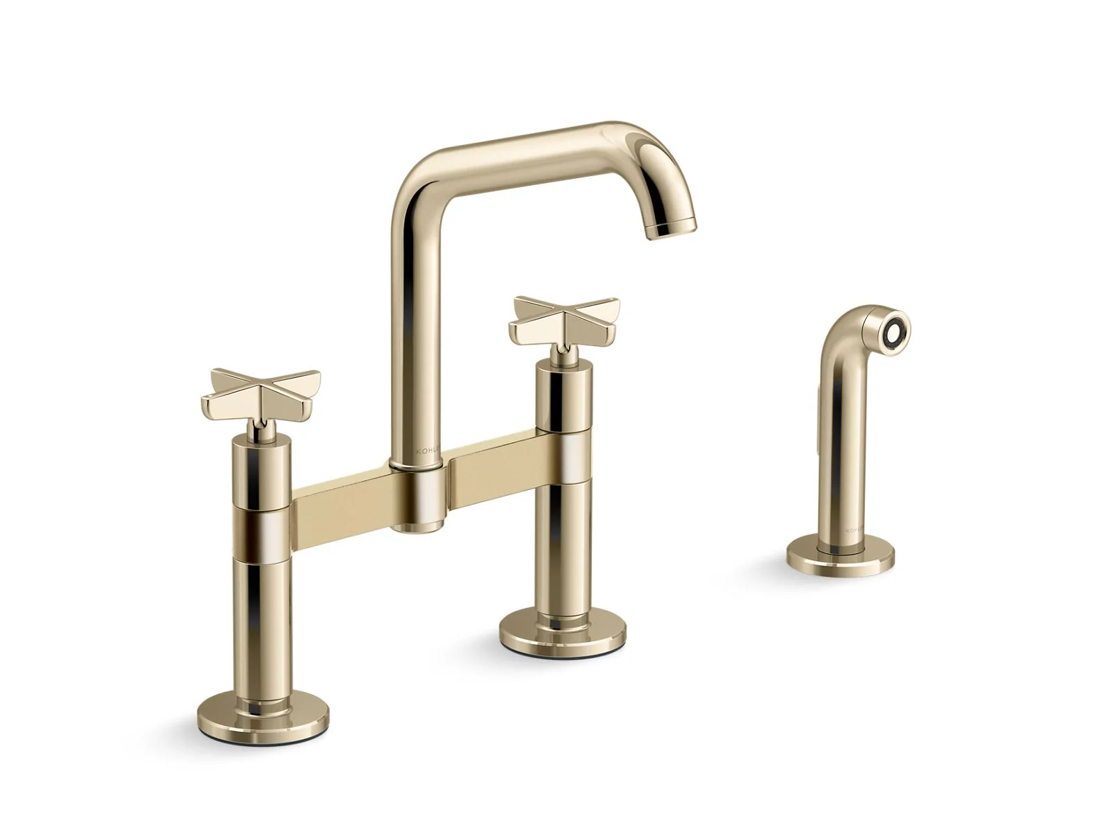 KOHLER K-28665-3 Billet Two-hole bridge kitchen sink faucet with side sprayer - Image 2