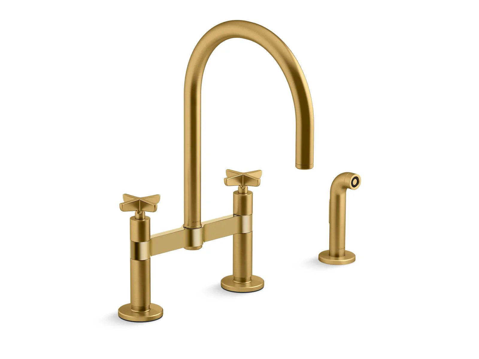 KOHLER K-28673-3 Billet Two-hole bridge kitchen sink faucet with side sprayer