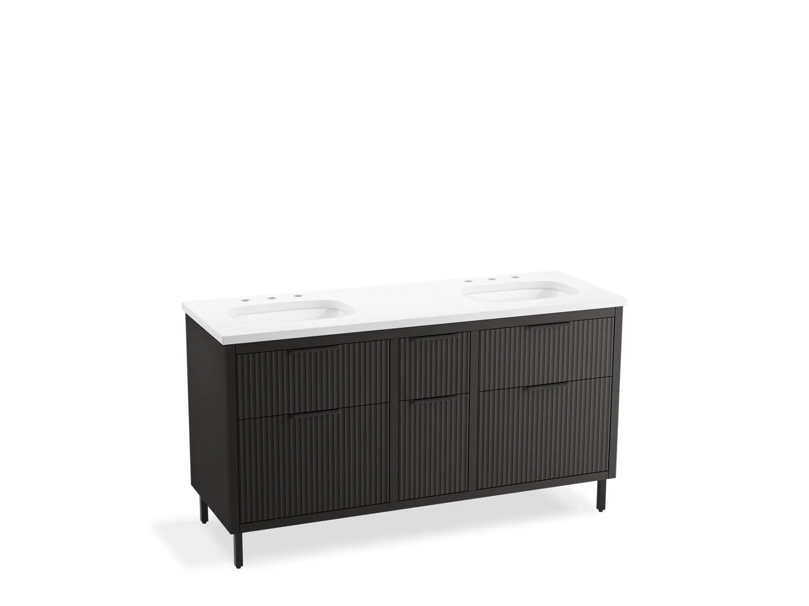 KOHLER K-32173-ASB Spacity 60" wall-hung bathroom vanity cabinet with sinks and quartz top - Image 2
