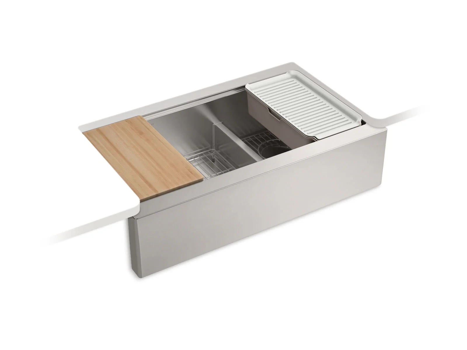 KOHLER K-33658-PC Strive Smart Divide 35-1/2†undermount double-bowl farmhouse workstation kitchen sink