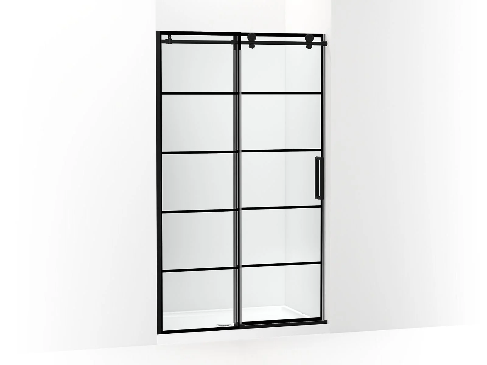 KOHLER K-701695-G79 Composed Sliding shower door, 78" H x 44-1/8 - 47-7/8" W, with 3/8" thick Crystal Clear glass with rectangular grille pattern