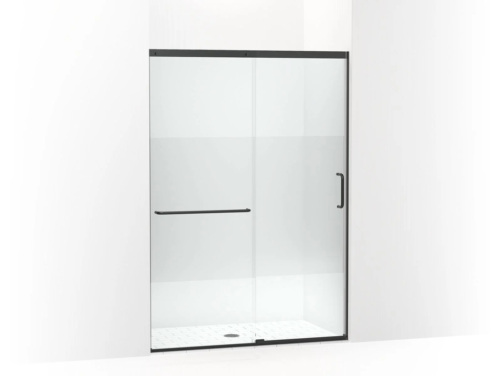 KOHLER K-707614-8G81 Elate Sliding shower door, 75-1/2" H x 50-1/4 - 53-5/8" W, with heavy 5/16" thick Crystal Clear glass with privacy band