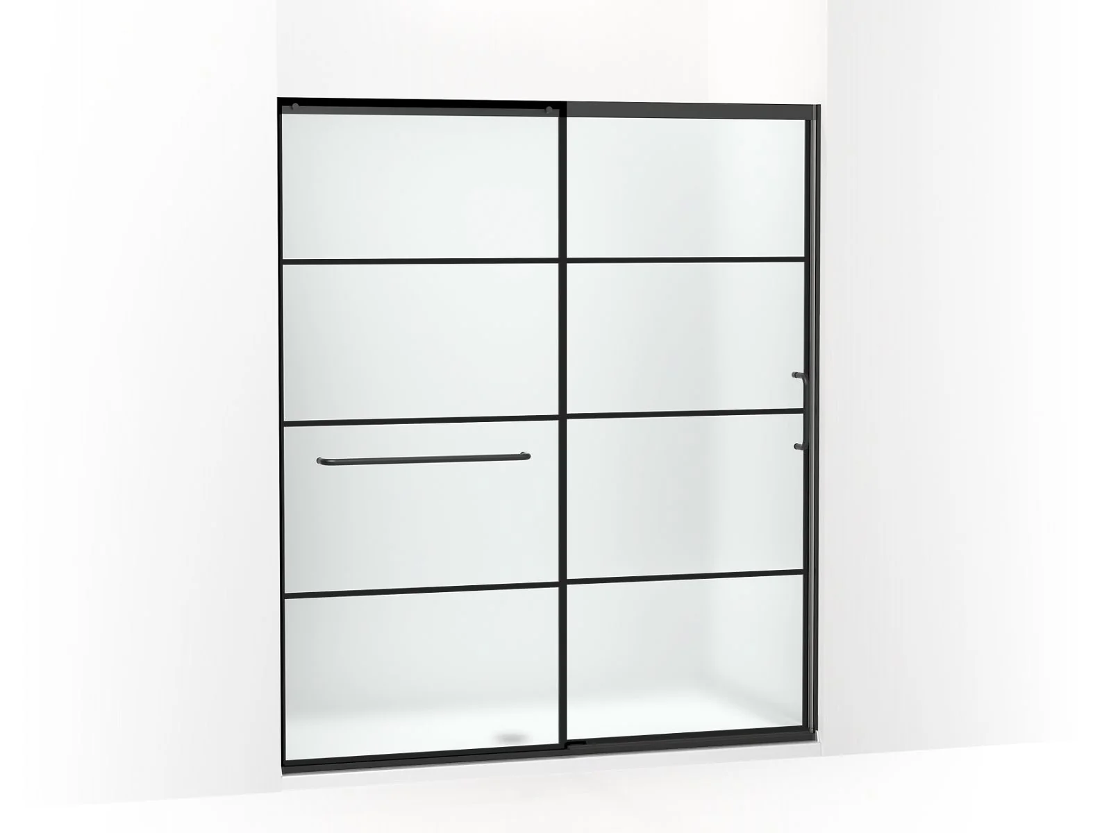 KOHLER K-707616-8G80 Elate Sliding shower door, 75-1/2" H x 62-1/4 - 65-5/8" W, with heavy 5/16" thick Frosted glass with rectangular grille pattern