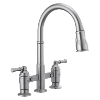 Delta Broderick: Two Handle Pull-Down Bridge Kitchen Faucet