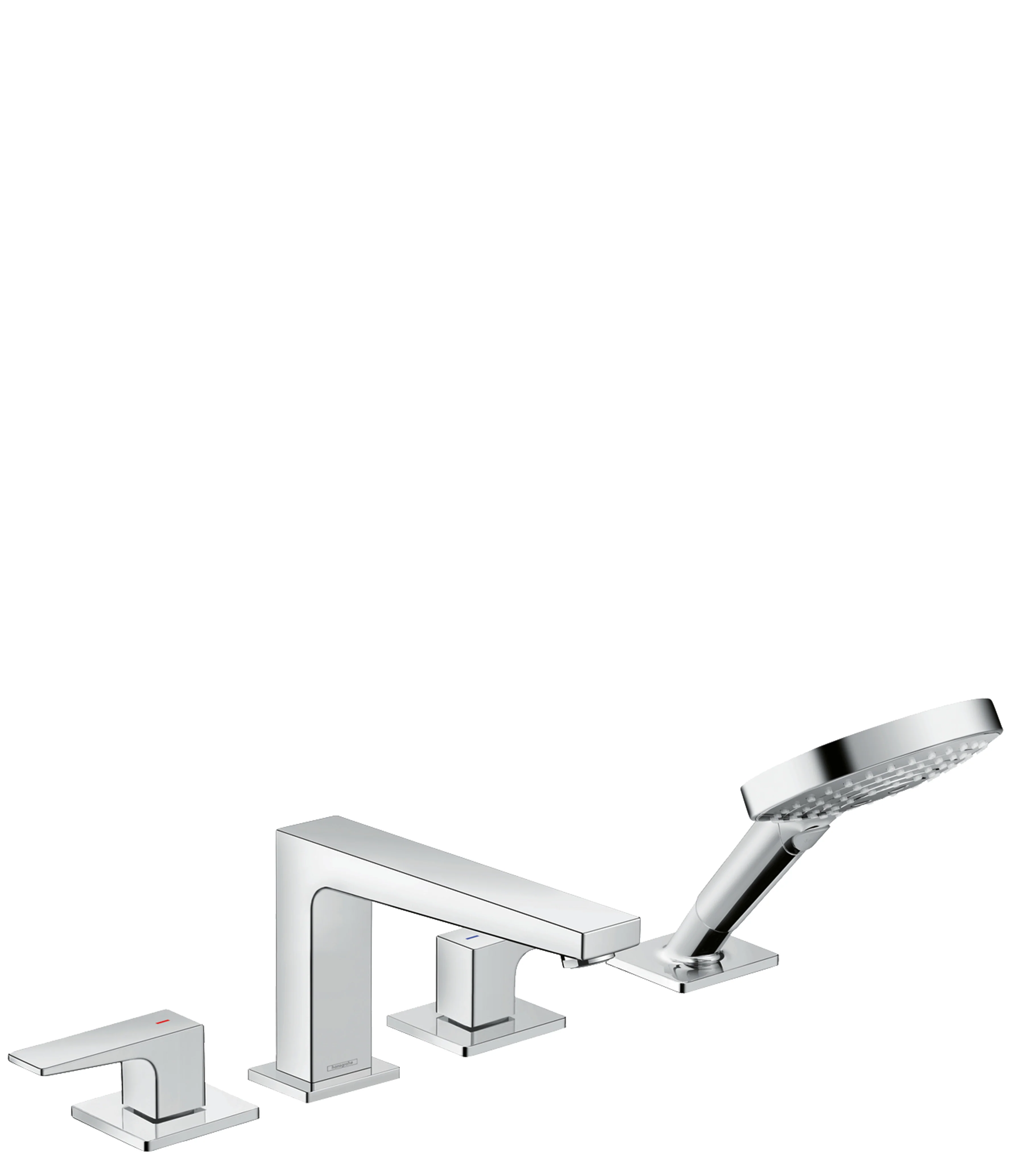 hansgrohe Metropol 4-Hole Roman Tub Set Trim with Lever Handles and 1.75 GPM Handshower