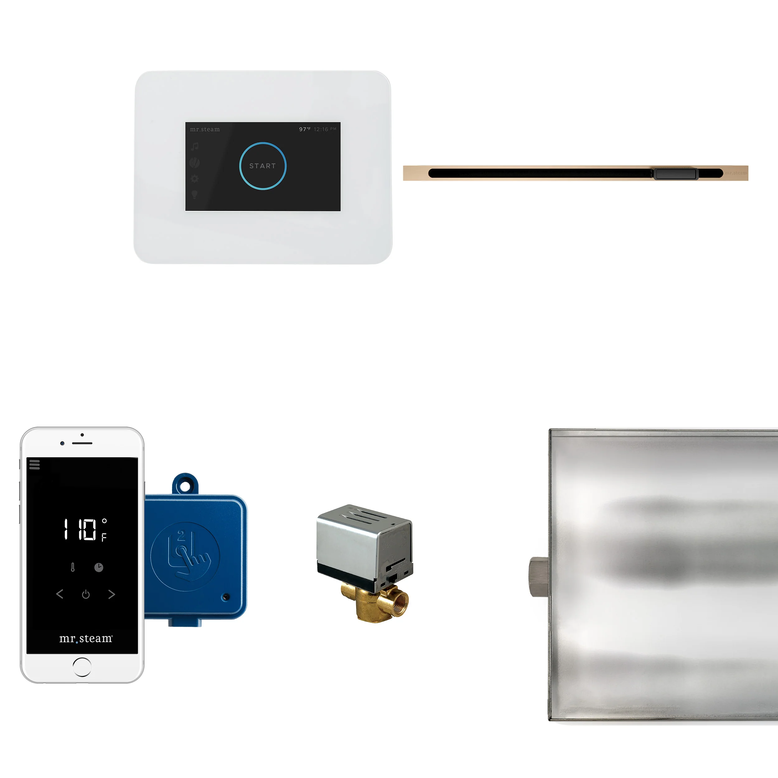 mr. steam I3BTLRLBK-SB iButler® Satin Brass Linear Steam Generator Control Kit / Package in Black