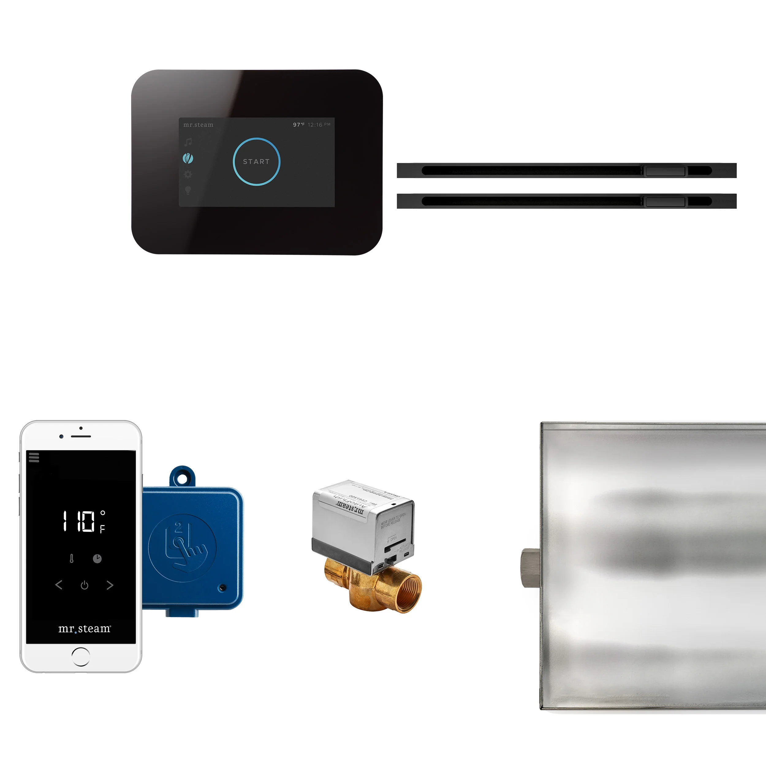 mr. steam I3BTLRLWH-SB iButler® Satin Brass Linear Steam Generator Control Kit / Package in White - Image 3