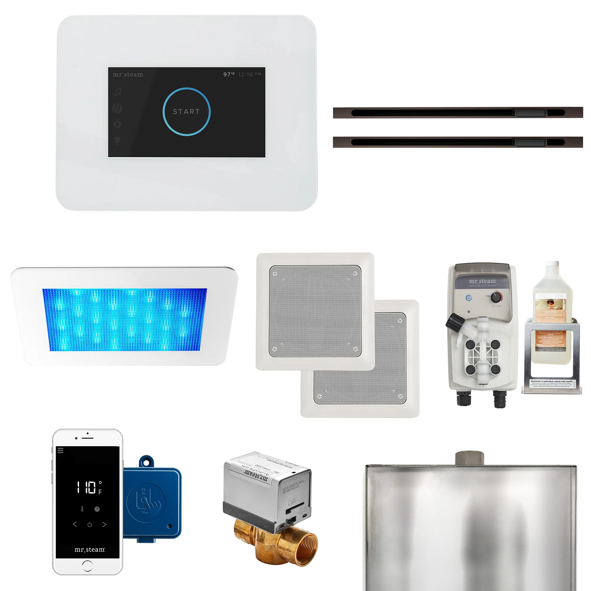 mr. steam I3DRMLXBK-SB iDream® Max Linear Satin Brass Steam Generator Control Kit / Package in Black - Image 4