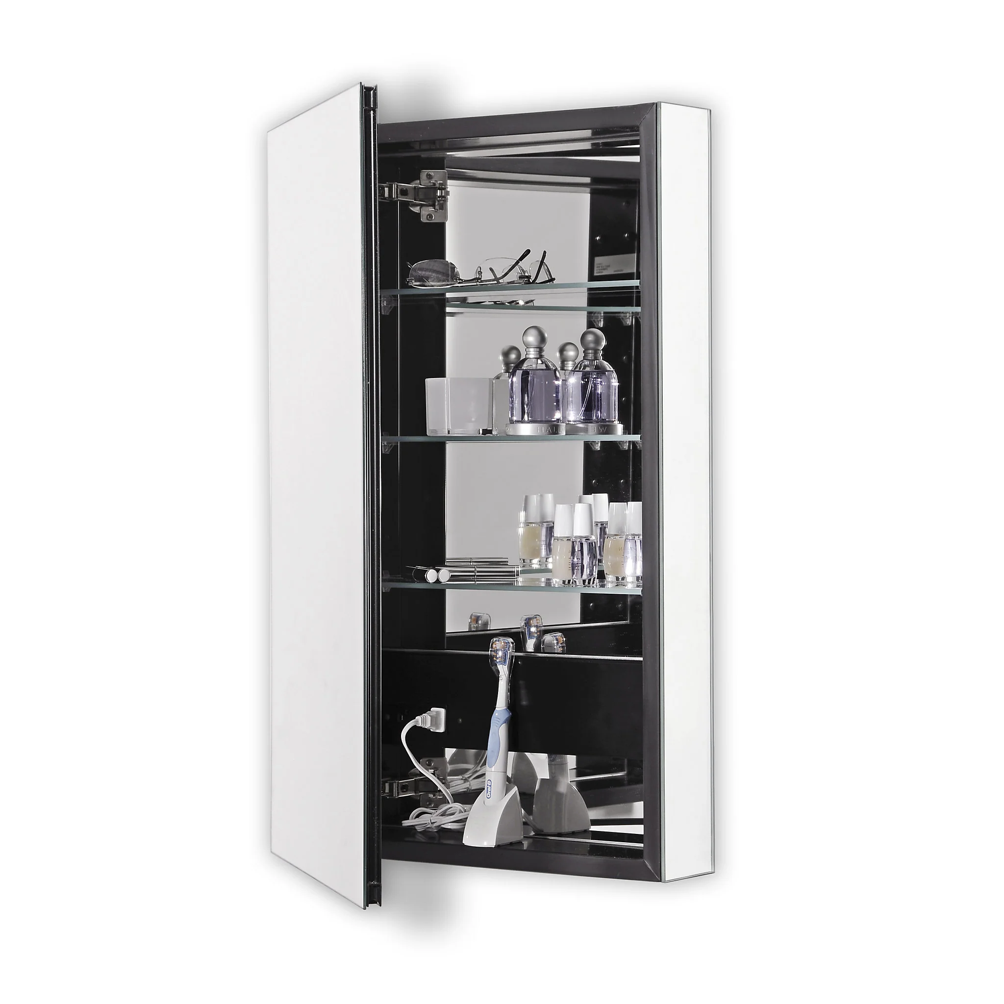 robern PLM1630BBLE PL Series Cabinet, 15-1/4" x 30" x 4", Flat Top, Bevel Edge, Left Hinge, Black Interior, Electric