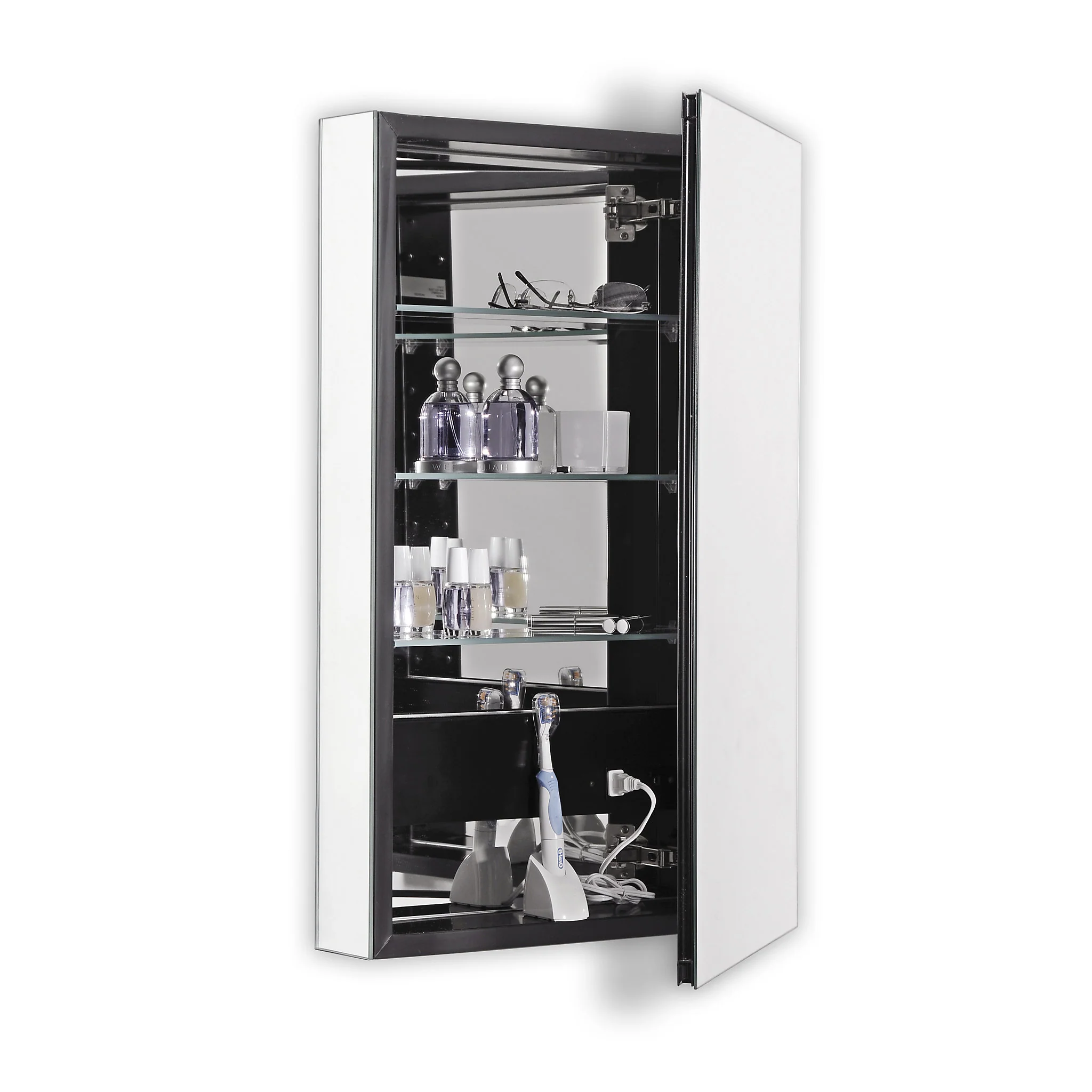robern PLM1640BBRE PL Series Cabinet, 15-1/4" x 39-3/8" x 4", Flat Top, Bevel Edge, Right Hinge, Black Interior, Electric