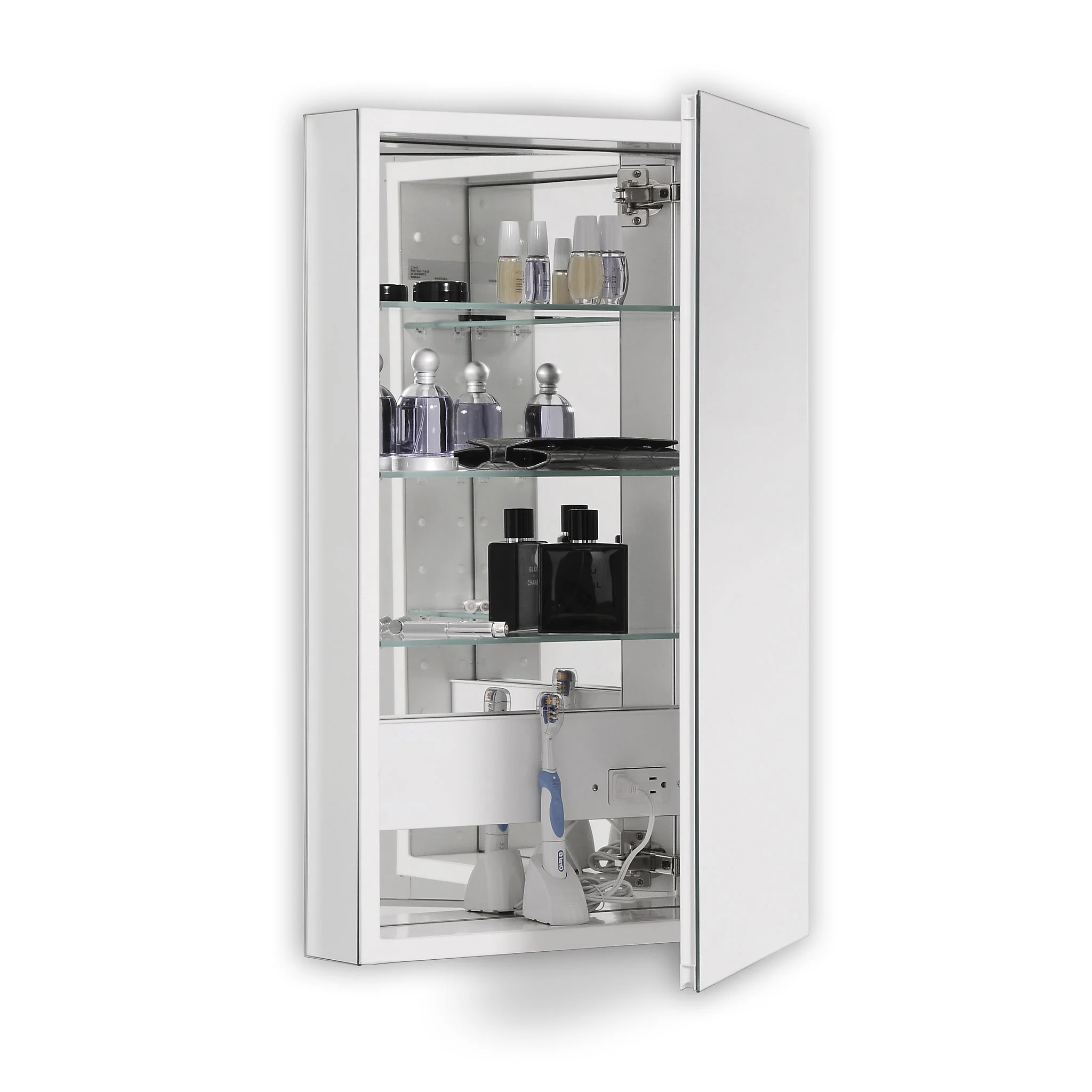 robern PLM2440GBRE PL Series Cabinet, 23-1/4" x 39-3/8" x 4", Flat Top, Bevel Edge, Right Hinge, Classic Gray Interior, Electric