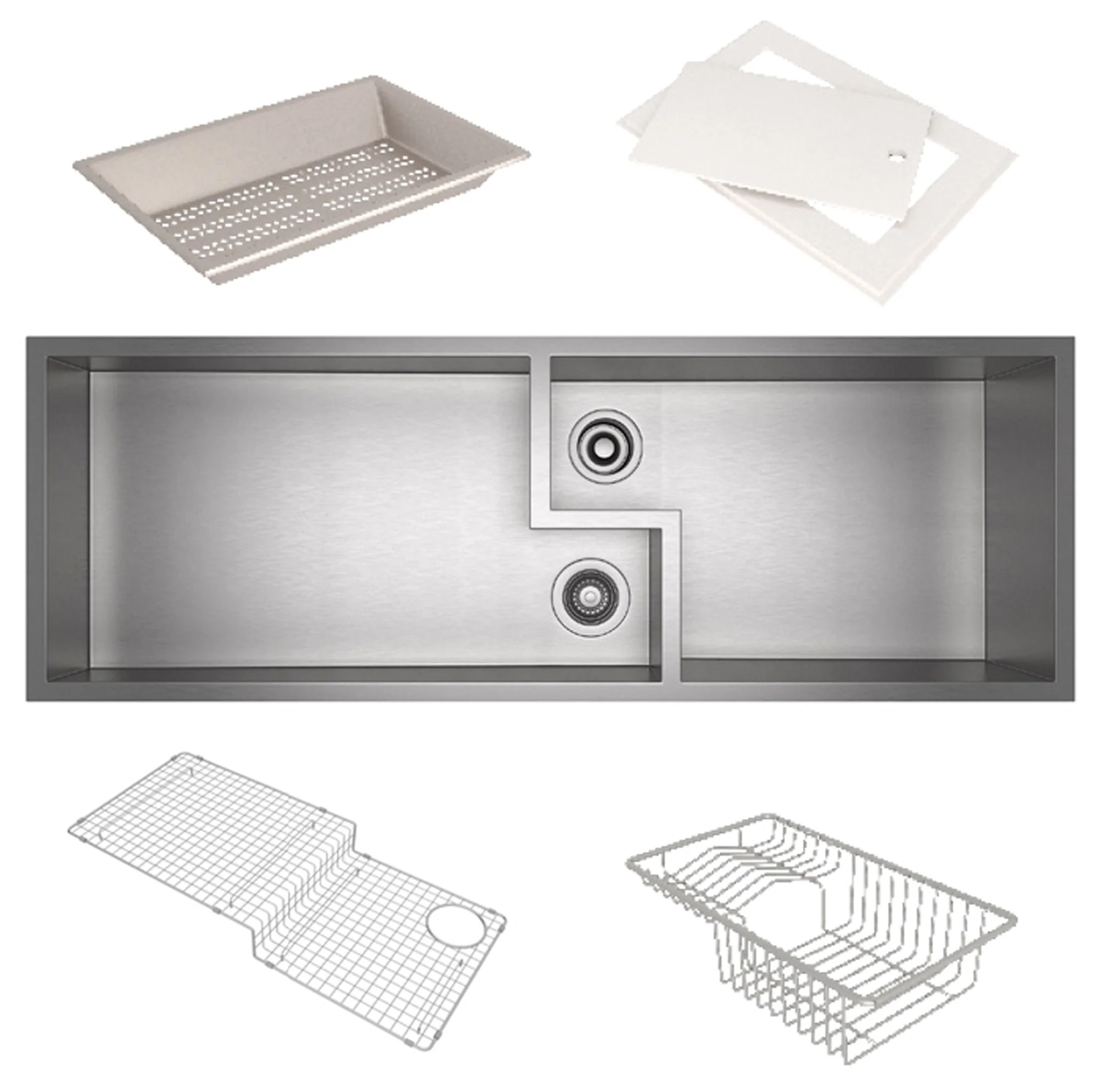 ROHL RUWKIT49162 Culinario 50" Stainless Steel Chef/Workstation Sink in Brushed Stainless Steel with Accessories and Wire Sink Grids